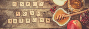 Rosh hashana jewish holiday concept - apples, honey, pomegranate